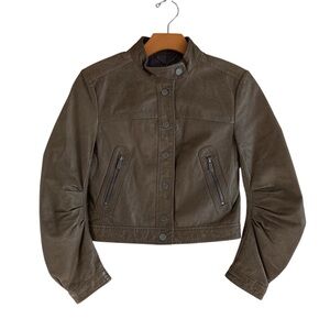 BCBG MAX AZRIA Cropped Leather Moto Jacket, XS